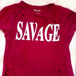 "Savage" holy/ ripped shirt